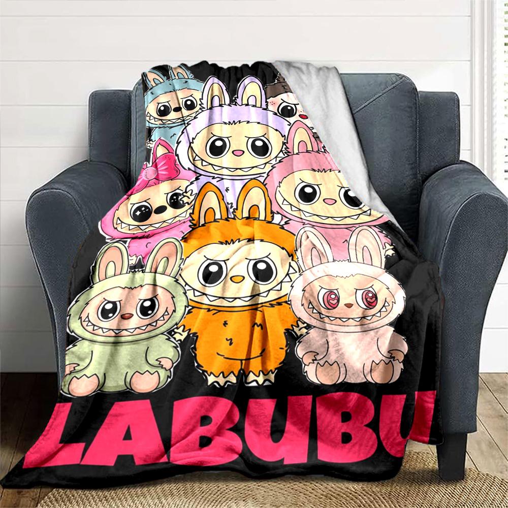 Labubu Blanket Comfortable Suitable for Seaside Couch Bedding for All Seasons Playful Design Unique Gift for Family and Friends Camping