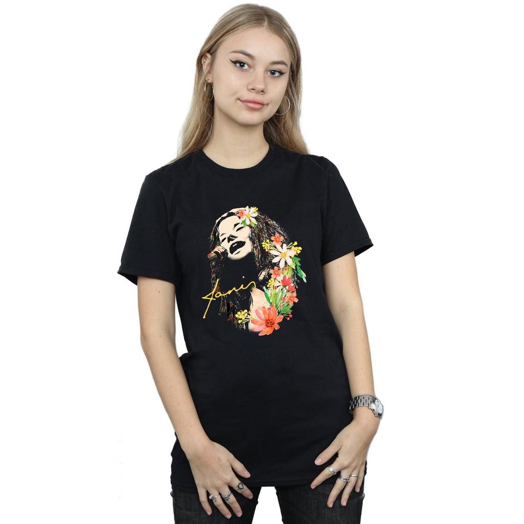 Janis Joplin Womens/Ladies Floral Pattern Cotton Boyfriend T-Shirt