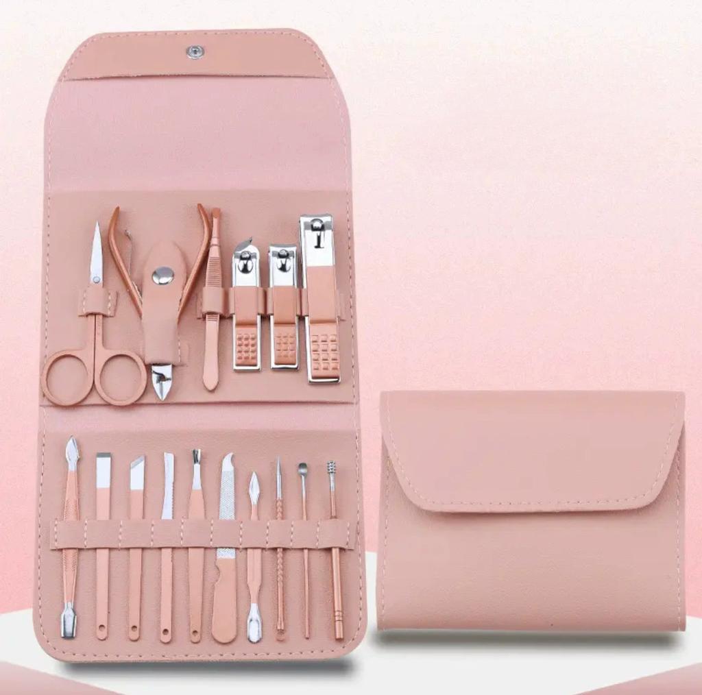 16pcs Professional Nail Clippers and Cuticle Nippers Home Nail Clippers Diagonal Scissors Set With Travel Case Manicure Set Pedicure Sets