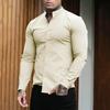 Мужская осенняя рубашка, приталенная рубашка на пуговицах с воротником-стойкой, однотонный однобортный мягкий кардиган, деловые мужские топы для работы