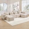 4-Seater U-Shaped Modular Sofa Without Frame, 2 Stools, 32D High-Density Foam, Soft Fabric Cover, Non-Slip, Living Room, No Assembly Required, Beige.