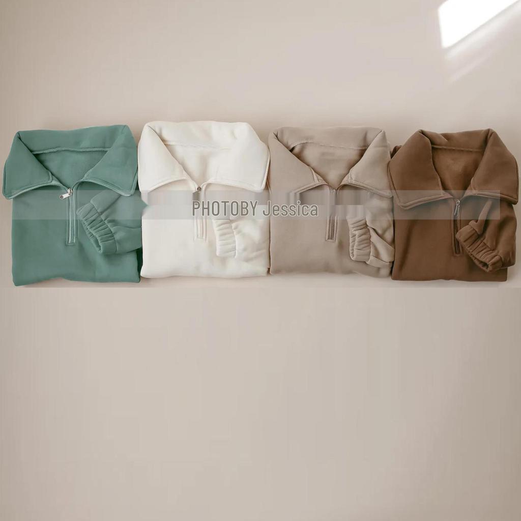 Зимний флисовый комплект в корейском стиле: Топ с высоким воротом на молнии до половины и джоггеры для мальчиков и девочек