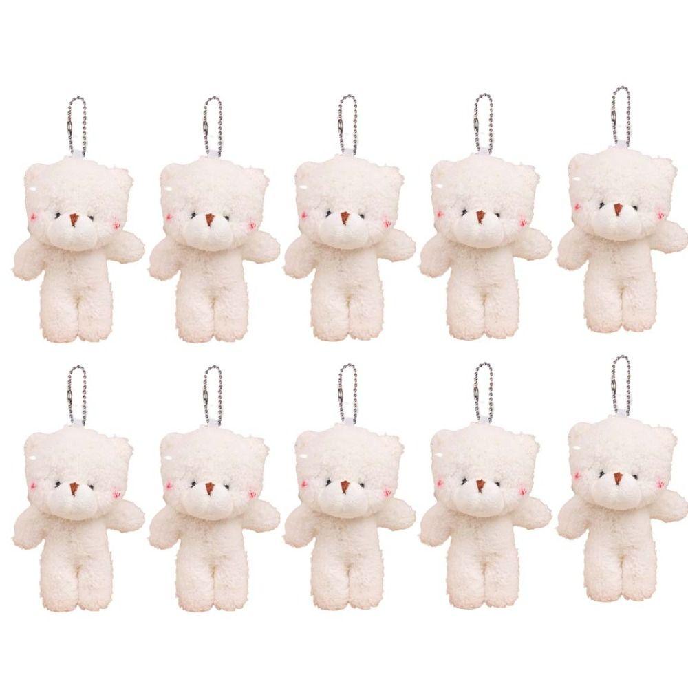 10Pcs Stuffed White Bear Plush Keychain Cartoon Animal Bear Plush Dolls Little Bear Plush Toy  Kids