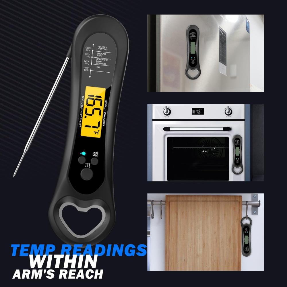 Цифровой термометр для мяса для приготовления пищи, беспроводной, мгновенное считывание, водонепроницаемый, с подсветкой, сверхбыстрый и точный, складной на 180° зонд