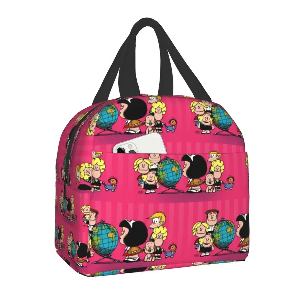 Mafalda Quino Comics Thermal Insulated Lunch Bag Resuable Lunch Box for Women Kids Outdoor Camping Travel Food Storage Bags