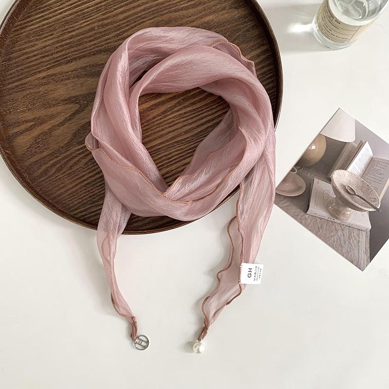 Long Silk Scarf, Women's Versatile Handmade Pendant, Tulle Scarf, Neck Protection, Decorative Neck, Solid Color, High-end Scarf, Scarf.