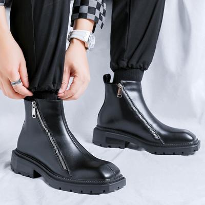 Ботинки челси на молнии Tide British Style с квадратной платформой Martin Boots Medium Top Leather Shoes Business Short Boots 4512-W