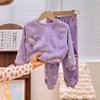 Детская фланелевая пижама из кораллового флиса - Мультяшная, с круглым вырезом, Утепленный велюровый комплект для мальчиков, девочек, малышей