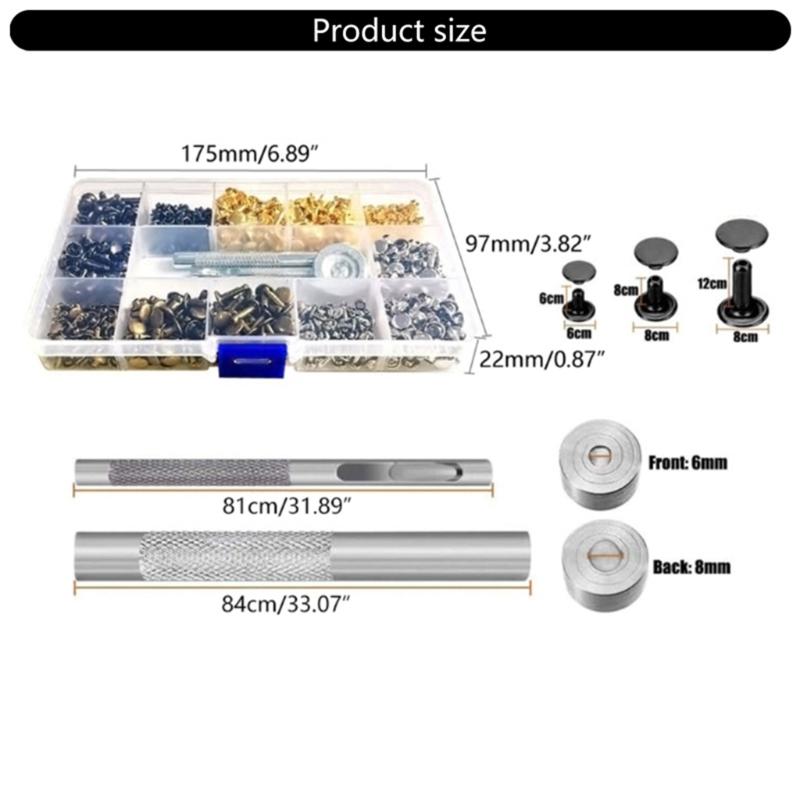 480 комплектов кожаных заклепок, заклепки с двойными шляпками, трубчатые металлические шипы с 3 инструментами для установки, пробойник-клещи для ремонта кожаных изделий