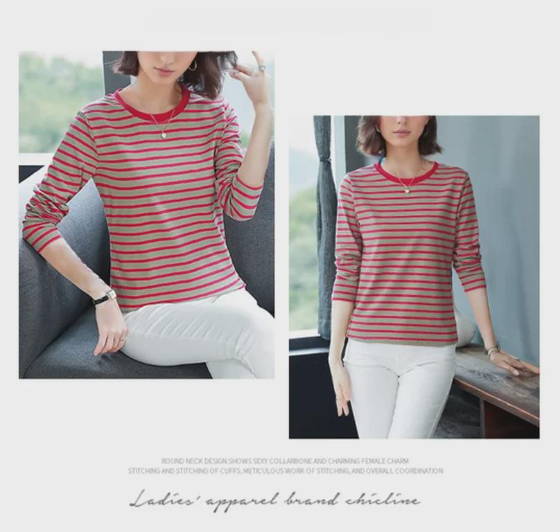 Женская осенняя хлопковая футболка с длинным рукавом – большой размер, свободный крой, модная нижняя рубашка для людей среднего и пожилого возраста