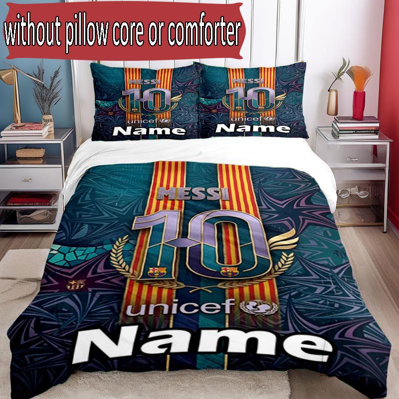 3pcs Duvet Cover Set (1*Duvet Cover + 2*Pillowcase, Without Core), Custom Name Lionel Messi Pattern Bedding Set, Home Bedroom Decor Gift
