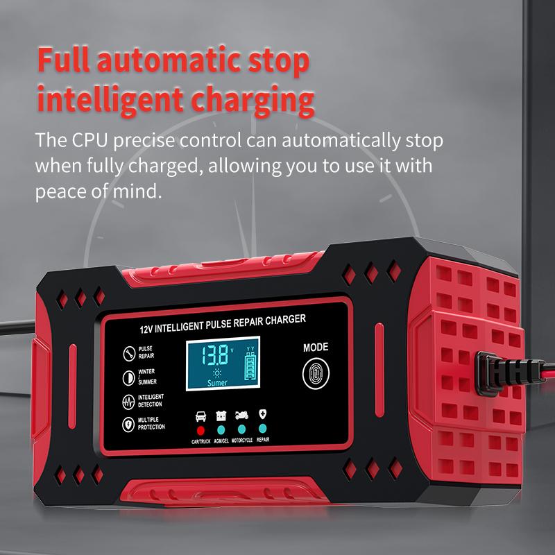 6A 12V Интеллектуальное зарядное устройство для автомобильного аккумулятора Автомобильное и мотоциклетное зарядное устройство Ремонт свинцово-кислотных аккумуляторов ЖК-дисплей