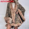 4 Colors Women Faux Fur Winter Cape Thick Warm Knitted Leopard Printed Cloak Sleeveless Loose Cardigan Streetwear Long Coat