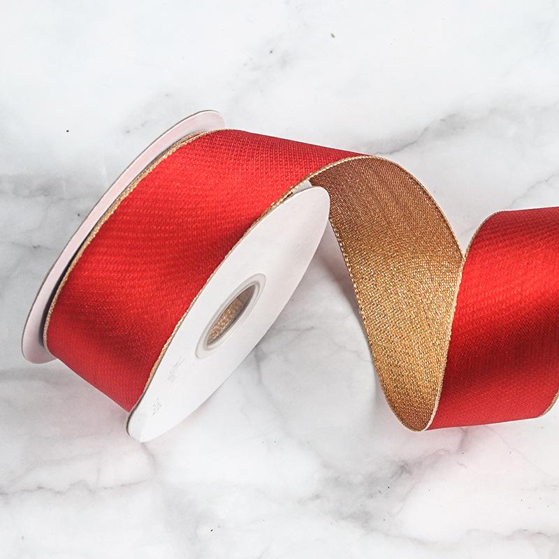 Романтичная и уютная рождественская лента Копировальная проволока Двусторонняя металлическая серебряная красная зеленая золотая полиэстеровая лента Подарочная коробка Упаковка Декоративная цветная лента для галстука