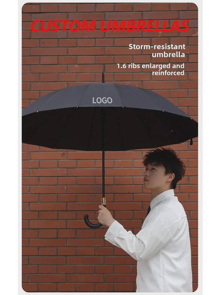 Водонепроницаемый автоматический зонт большого размера с 16 спицами и изогнутой ручкой для мужчин и женщин
