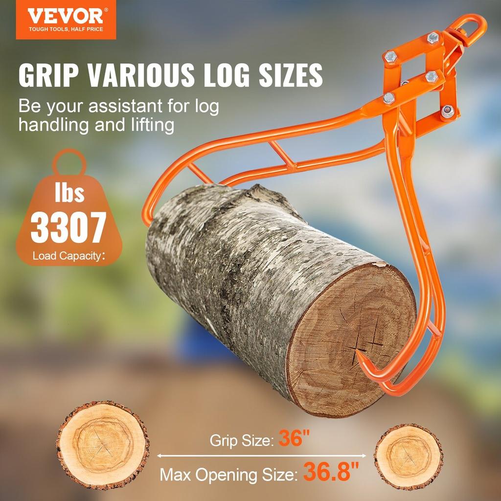 Timber Claw Hook, 36 inch 4 Claw Log Grapple for Logging Tongs, Swivel Steel Log Lifting Tongs, Eagle Claws Design with 3307 lbs/1500 kg Loading