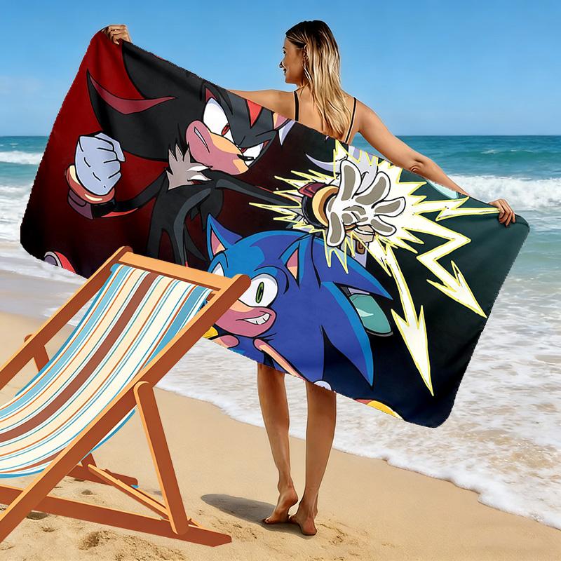 Sonic the Hedgehog Print Beach Towel, Large Soft Quick Dry Towel for Beach Camping Swimming