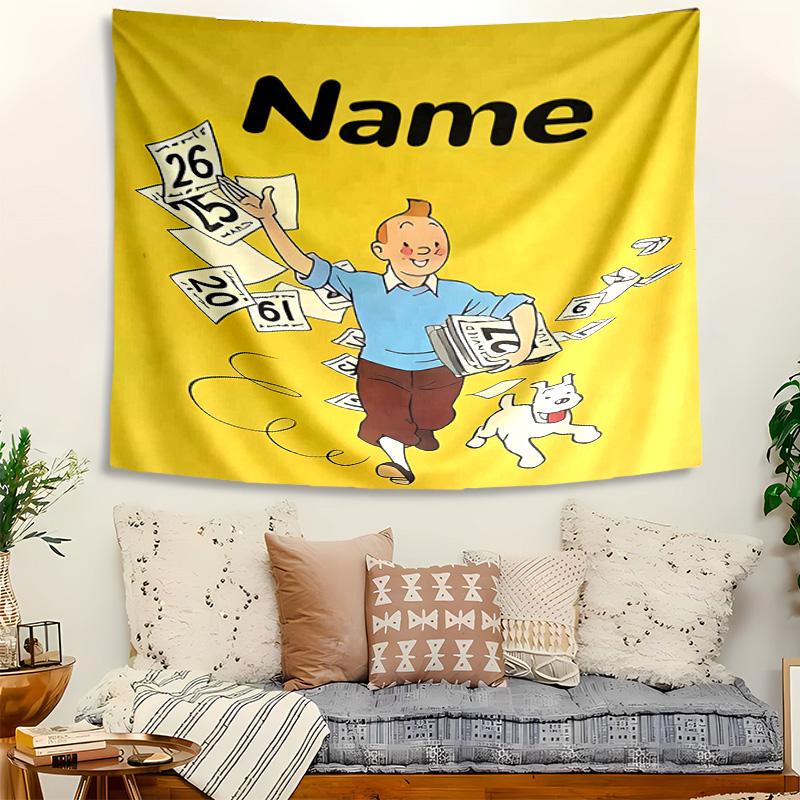 Personalized The Adventures of Tintin Background Tapestry,Custom Name Birthday Party,Multifunctional Wall Decoration for Home Decor,Various Occasions
