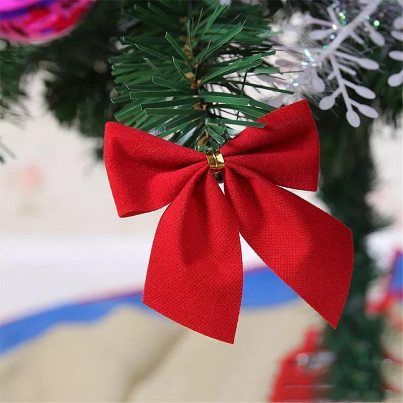 12PCS 5Cm Bow Christmas Decorations New Year Holiday Party Red Gold Silver Tree Bowknots Bows Xmas Ornament Party Home Navidad