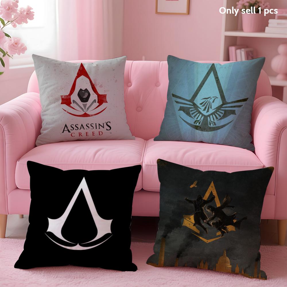 A-Подушка с принтом Assassin's Creed Мягкий короткий плюш Двусторонний принт Домашний декор Машинная стирка Наволочка Подарок