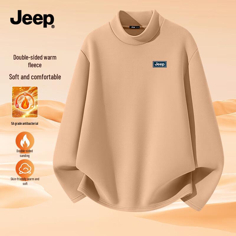 JEEP Men's Thermal Fleece-Lined Half-High Collar Long Sleeve T-Shirt