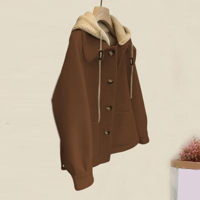 Женская шерстяная куртка из двух частей в стиле пэчворк, двубортное пальто на шнурке, свободная термальная ткань