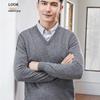 Мужской свитер с V-образным вырезом, 100% чистая шерсть, новый, осенне-зимний, business casual, мягкая вязка, с длинным рукавом, базовый слой.