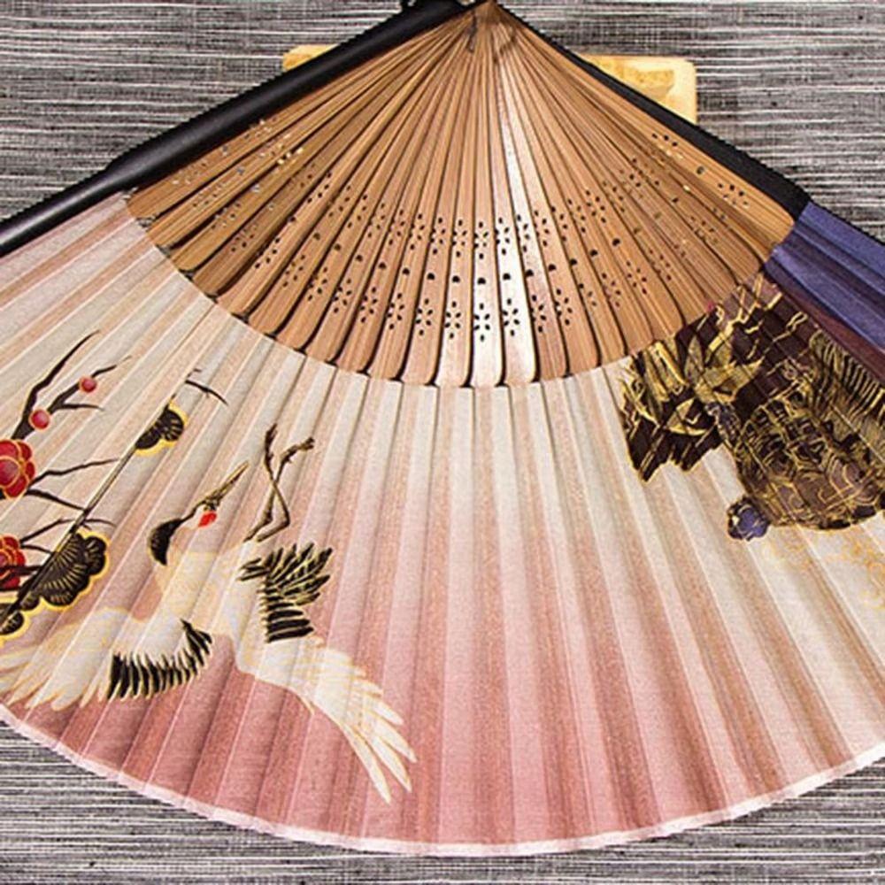 Silk Fabric Handheld Folding Fan Bamboo Handle Silk Hand Fan Elegant Folding Hand Fan Gift Giving