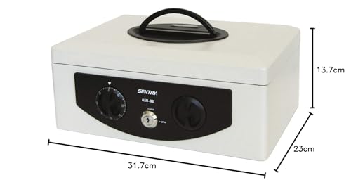 SENTRY ASB-32 Портативный сейф, Маленький ящик для денег, Ящик для хранения с ключом, Формат B5, Кодовый и ключевой замок, Касса для монет, Открытие одним касанием, Светло-серый