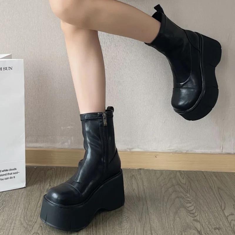 Женские ботильоны на платформе, туфли на высоком каблуке, зимние дизайнерские новинки 2025 года, повседневные готические ботинки челси, модные женские ботинки