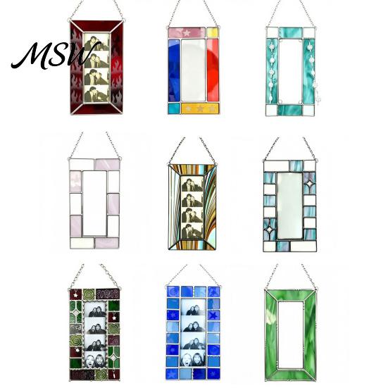 Snapshot Display Frame Acrylic Photo Light Catcher, Retro Stained Glass Style Hanging Holiday Commemorative Keepsake with Chain, Transparent
