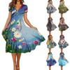 Women's Spring And Summer Fashion V-neck Short-Sleeved Printed Loose Hem Dress