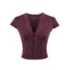 Lace splicing deep V-neck lace-up short-sleeved T-shirt women's summer new American Spice Girl style short open-button top