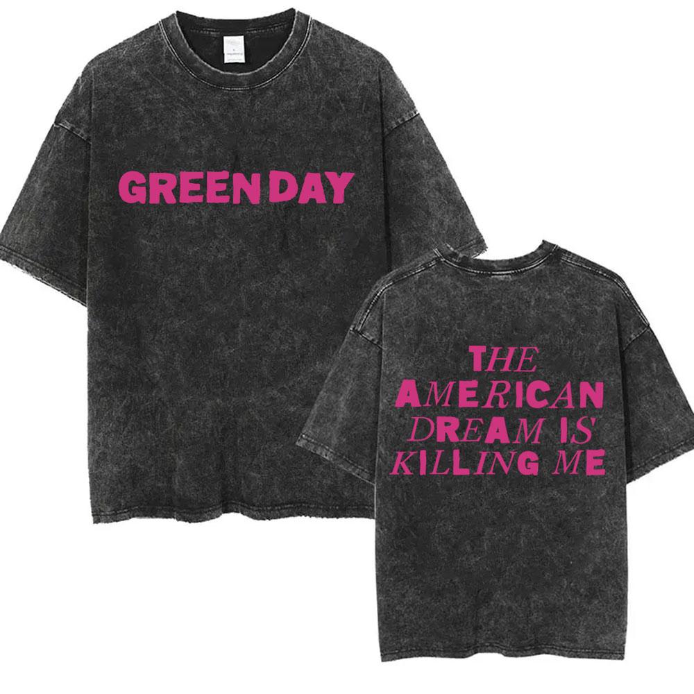 Washed Vintage Punk Band Green Day Cartoon Funny Merch Tshirt Men Women Clothing Rock Oversized T Shirts Mens Fashion Tshirts
