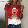 Cartoon Christmas Deer Pattern Women T-Shirts Short Sleeve 3D Printed Christmas Street Ladies Tee 6XL Big Size Casual Tops