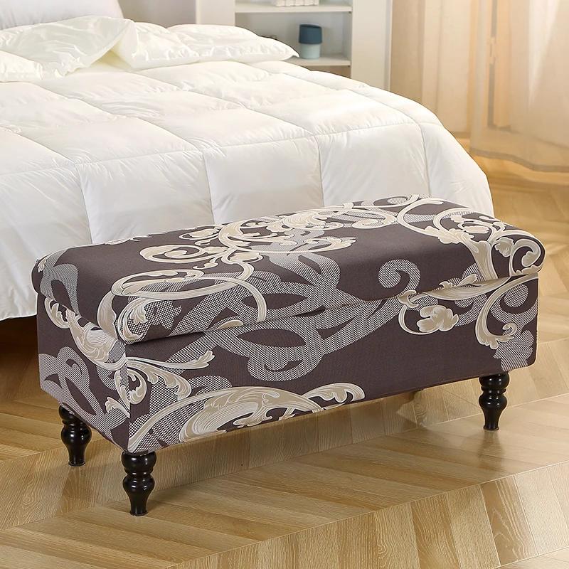 1 шт. Чехол на пуф для хранения с принтом, Эластичный, Складной, Чехлы для табурета для ног для спальни, Защита мебели для скамьи, Подставка для ног, Накидка