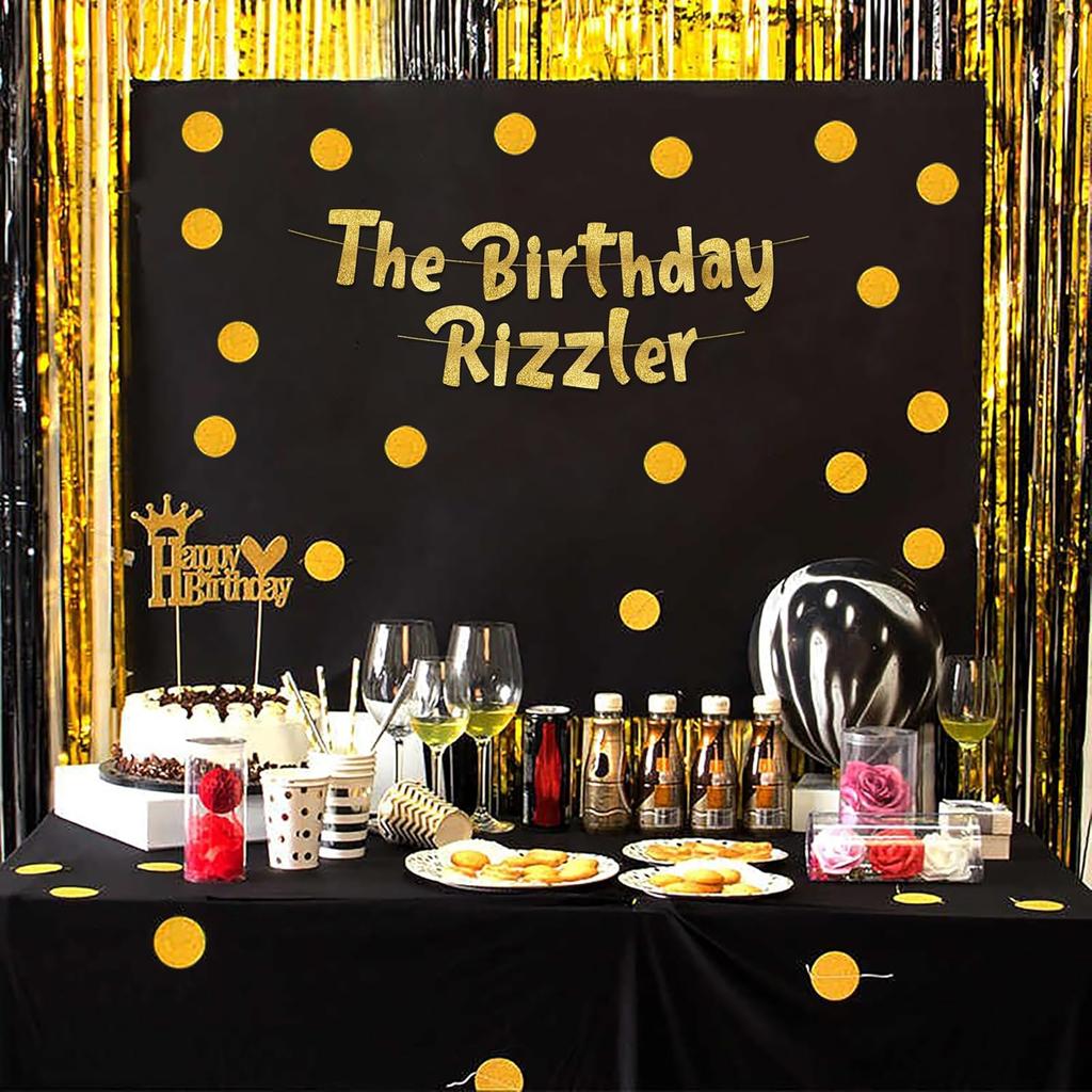 The Birthday Rizzler Gold Glitter Banner - Gen Z Slag - Funny Zoomer Birthday Decorations, Favors, Supplies, Ideas and Gifts
