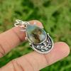 Daughters Day Sale Pear Solar Moss Agate Stone Engagement New Pendant 925 Silver