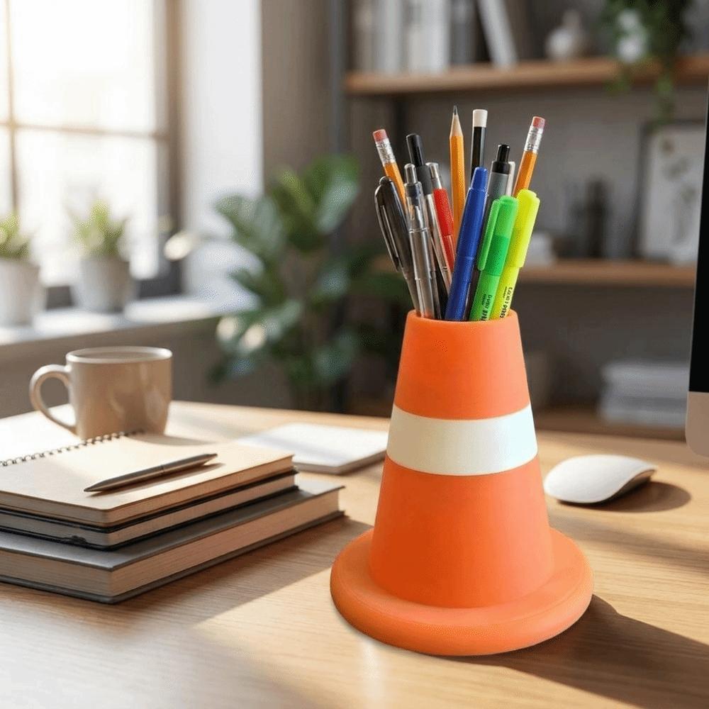 3D Printed Stationery Storage Box Plastic Desk Organizer Funny Traffic Barrier Pen Holder Home