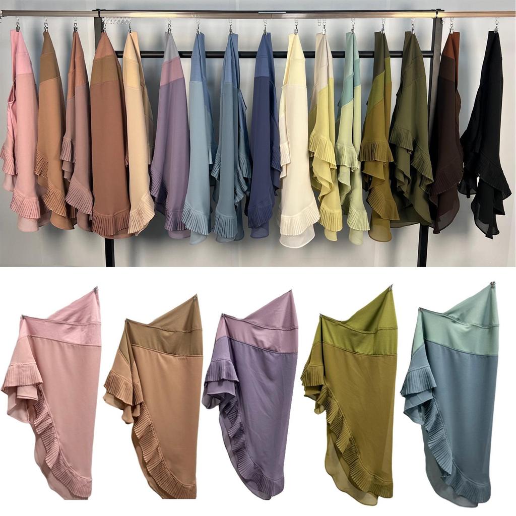 Muslim Women's Double Layer Chiffon Hijab - Pleated Edge Color Block Pullover