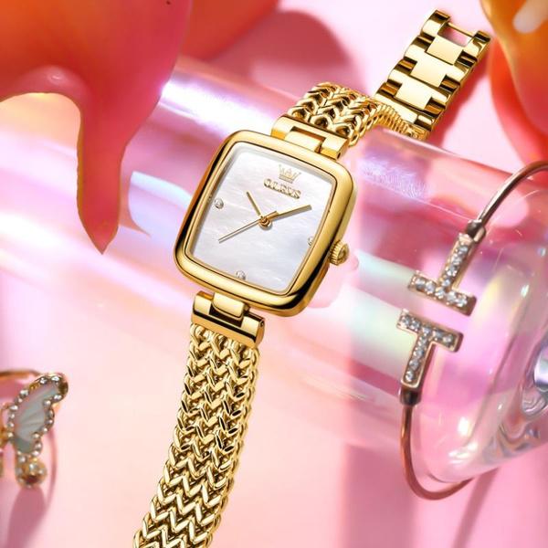 Женские часы, роскошные элегантные кварцевые наручные часы из нержавеющей стали, квадратные кварцевые часы с подарочной коробкой
