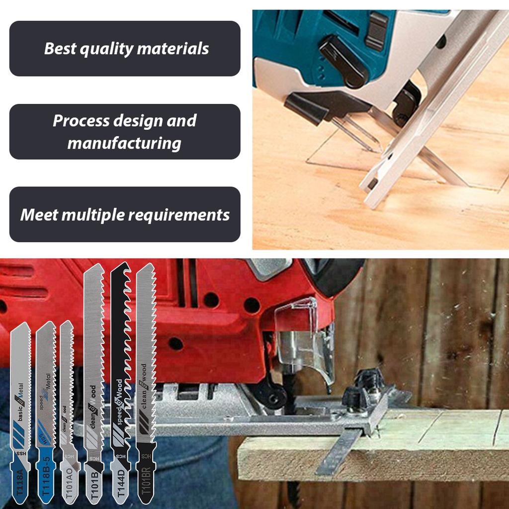 10/50 Pieces Jigsaw Blade Set HCS Various Saw Blades with T-shaped Handle Sharp and Fast Cutting Wood Thin Metal Cutting Tool