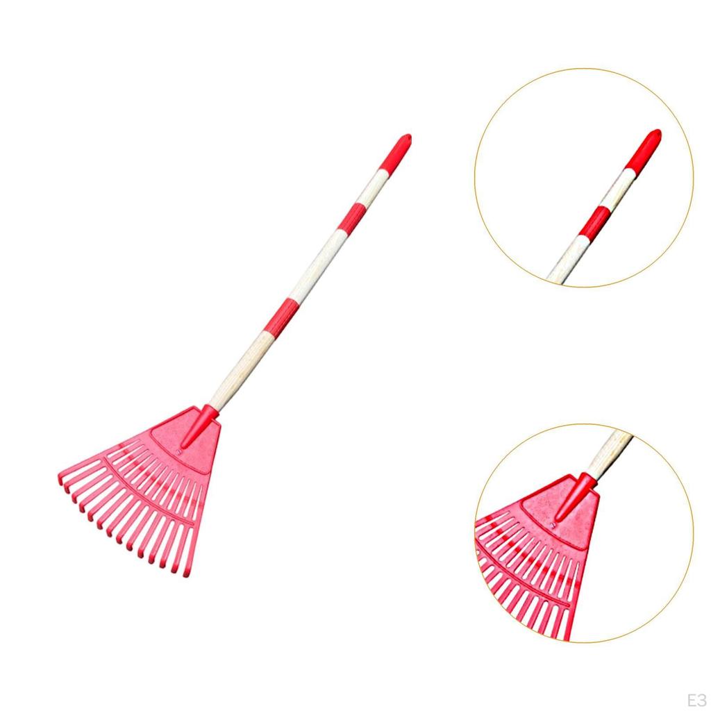 14 Garden Rake Steel Tool with Wood Handle for Kids Yard