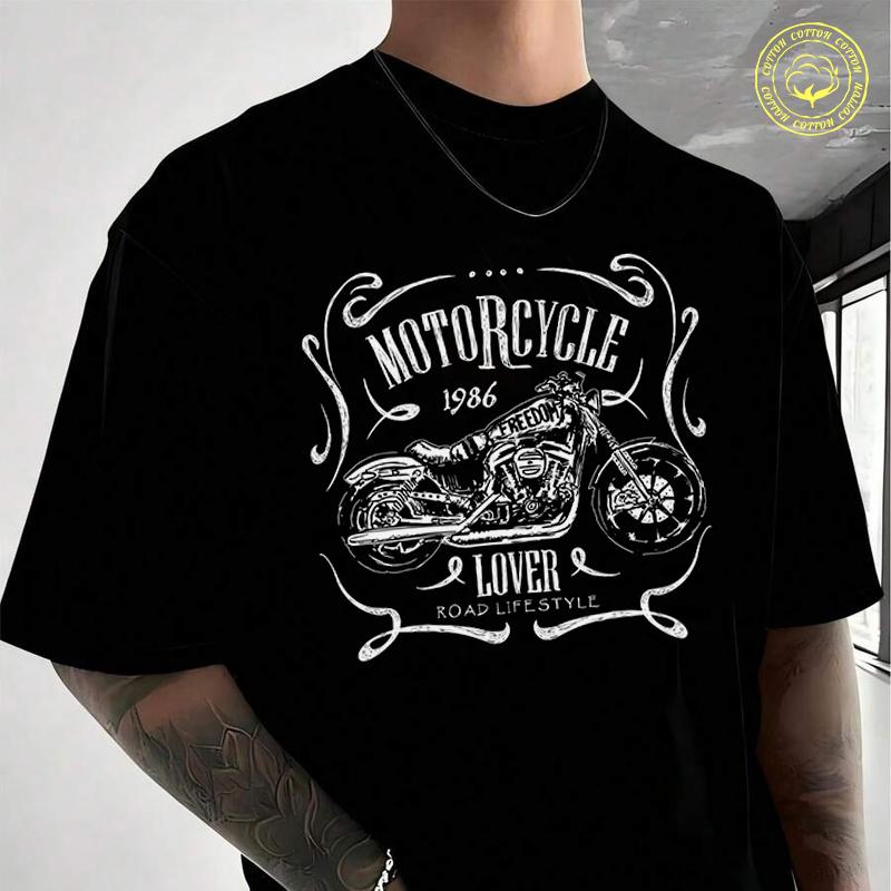 Men's Moto T-Shirt Lover Motorcycle Vector Illustration Casual Street Suitable For Travel And S