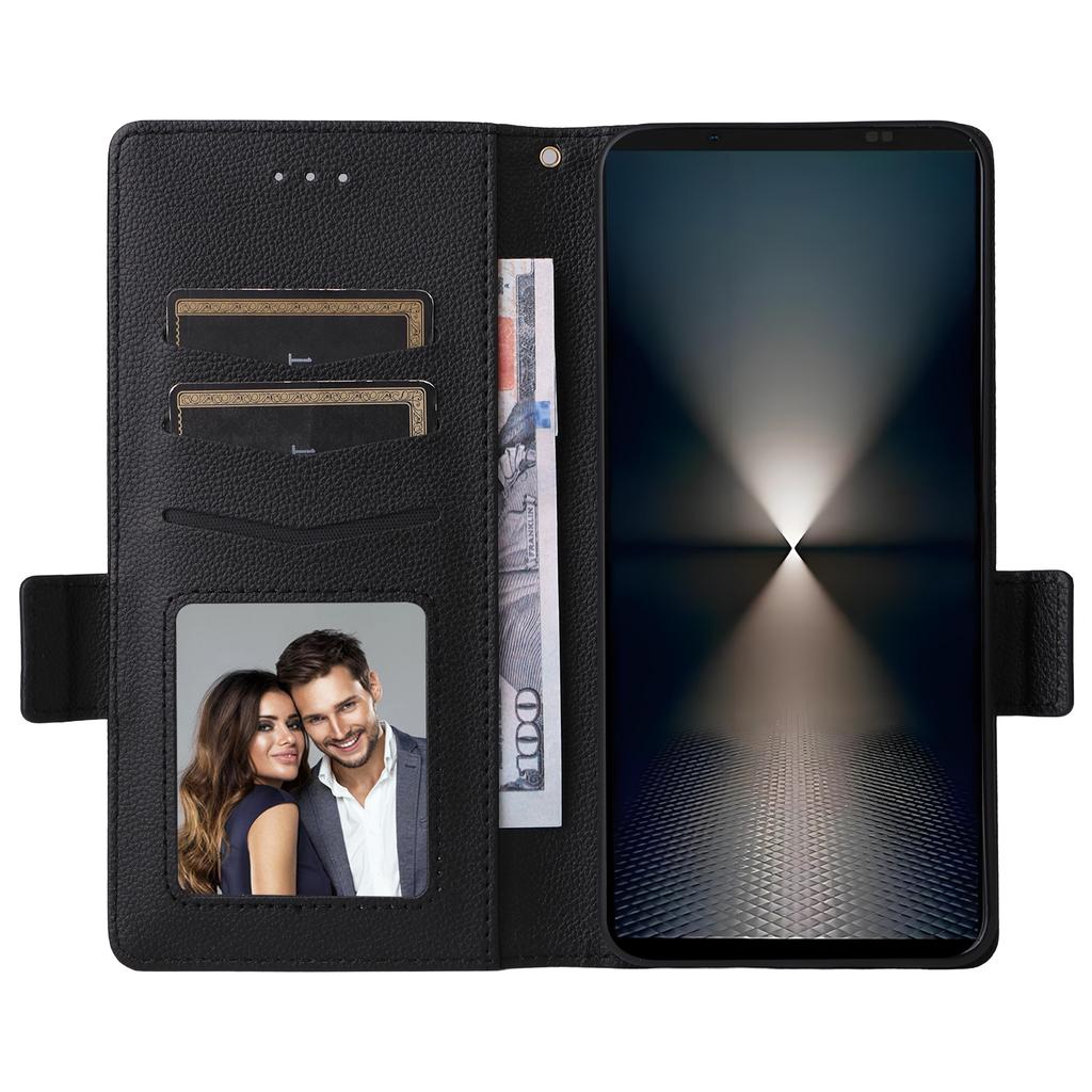 For Sony Xperia 1 VII Case with Wrist Strap Litchi Texture PU Leather Wallet Phone Cover