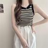Женский облегающий полосатый трикотажный жилет без рукавов: Новый летний дизайн, универсальный и стильный.