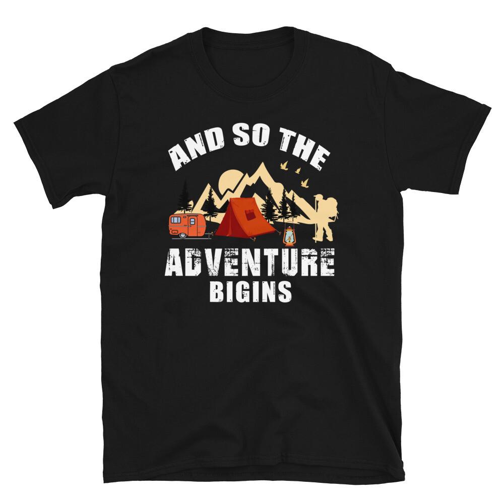 Camping Adventure Begins Vintage Novelty Graphic T‑Shirt