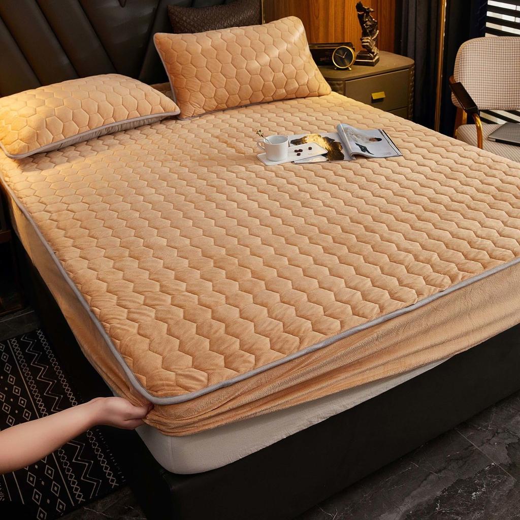 Плюшевый утолщенный стеганый наматрасник, теплый мягкий кристаллический бархатный стеганый матрас King Queen, простыня, не включая наволочку