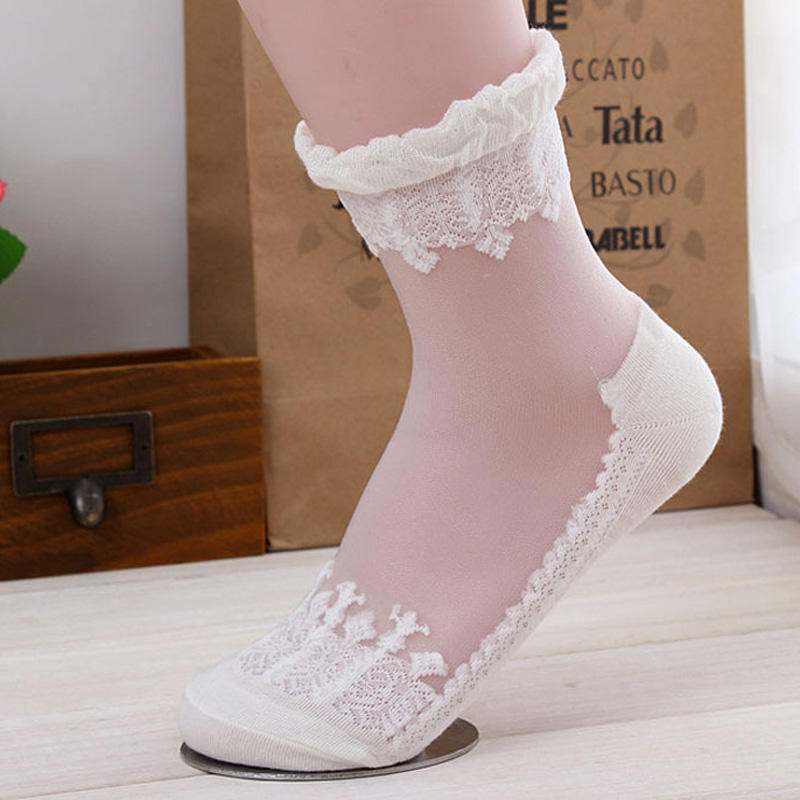 Fashion Lace Ruffle Ankle Soft Mesh Knit Frill Women Trim Women Transparent Socks