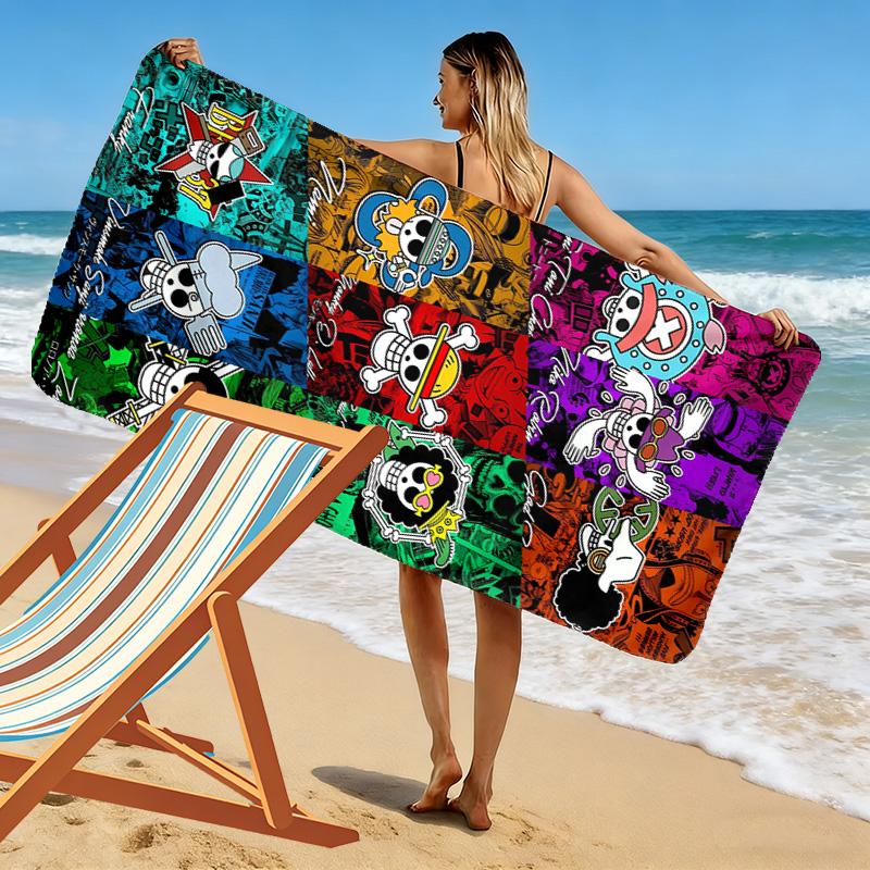 Pirate Anime Print Beach Towel, Large Soft Quick Dry Towel for Beach Camping Swimming